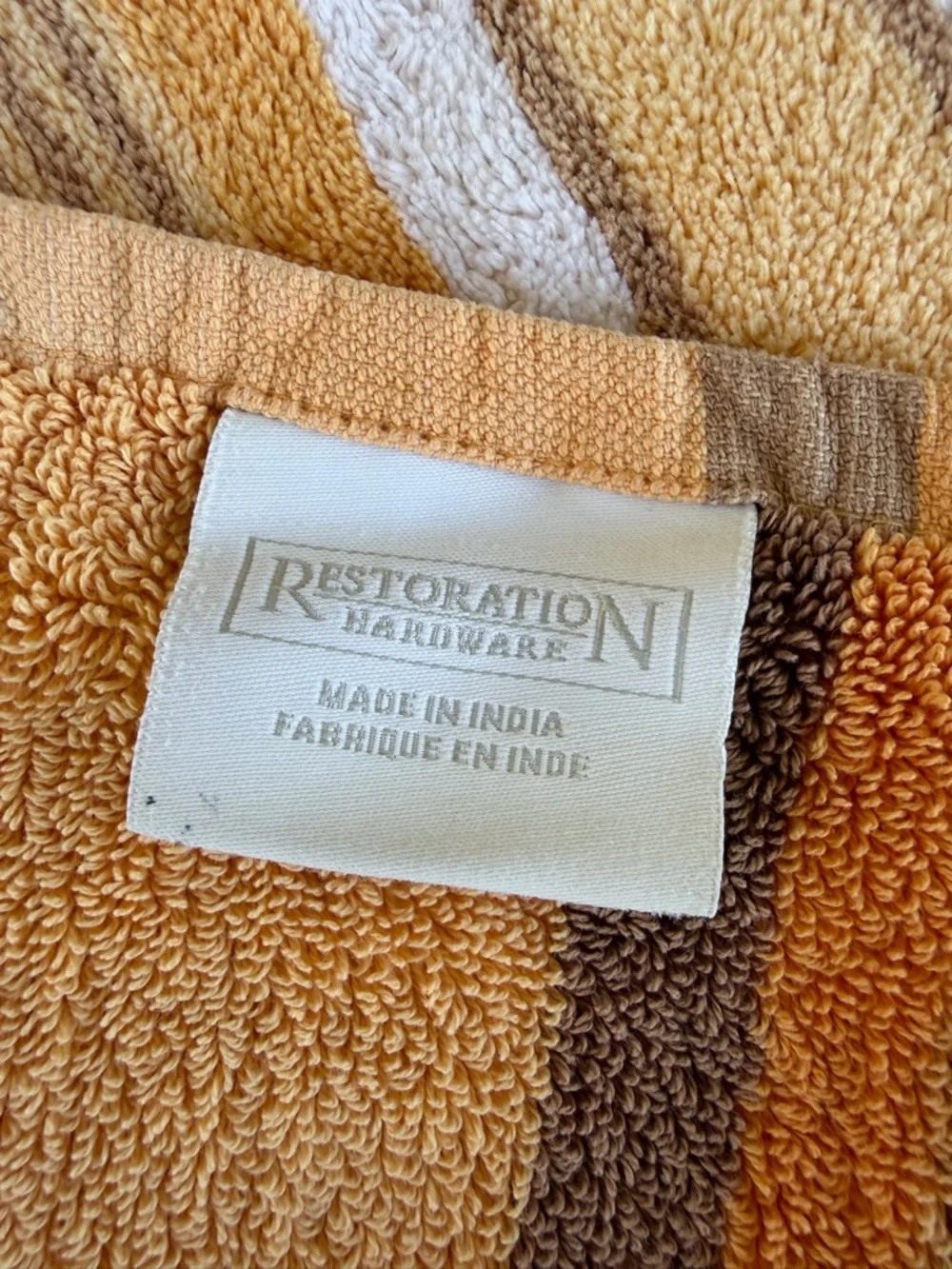 Restoration Hardware Striped Oversized Beach Towel Gold Brown Orange 36x65 GUC